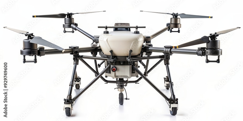Isolated agricultural drone sprayer on white background, agriculture, technology, innovation, farming Isolated agricultural drone sprayer on white background, agriculture, technology, innovation, farming