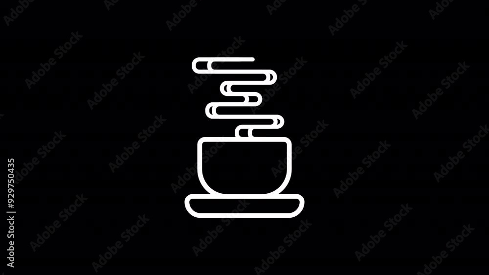 Animation of coffee tea cup icon with alpha channel, Looping white line art coffee tea cup logo 4k animation footage on transparent background Animation of coffee tea cup icon with alpha channel, Looping white line art coffee tea cup logo 4k animation footage on transparent background