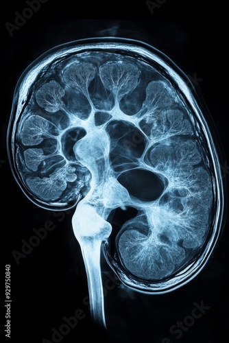 X-ray image of human kidney on black background