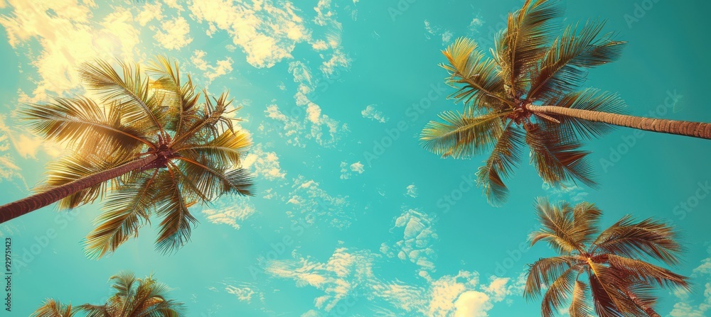 Palm Trees Against Green and Blue Sky Palm Trees Against Green and Blue Sky