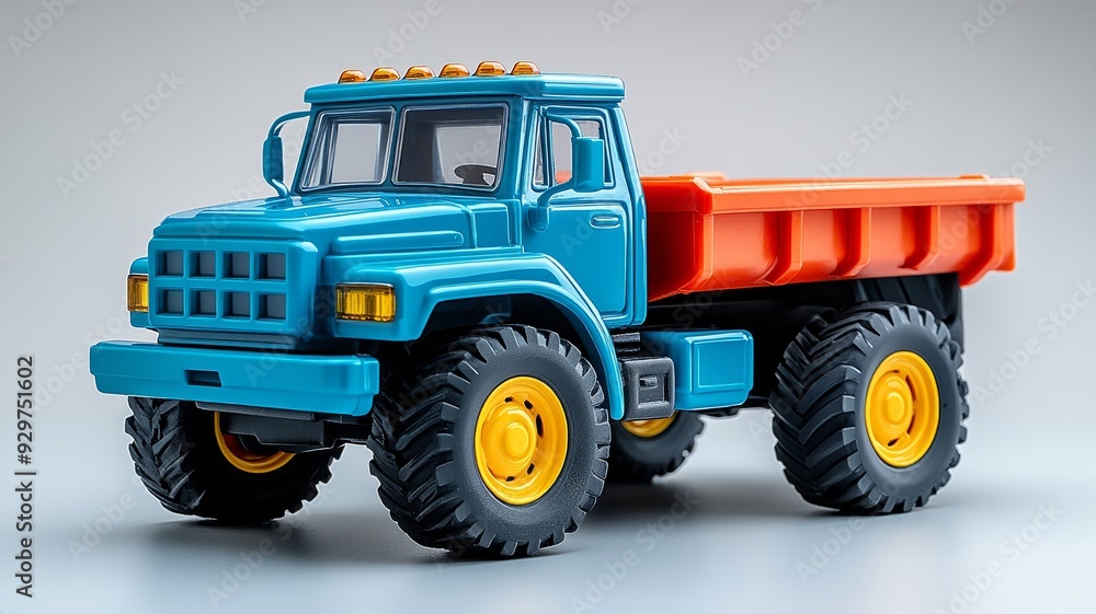 Colorful Toy Truck With Red Bed On A White Background Colorful Toy Truck With Red Bed On A White Background