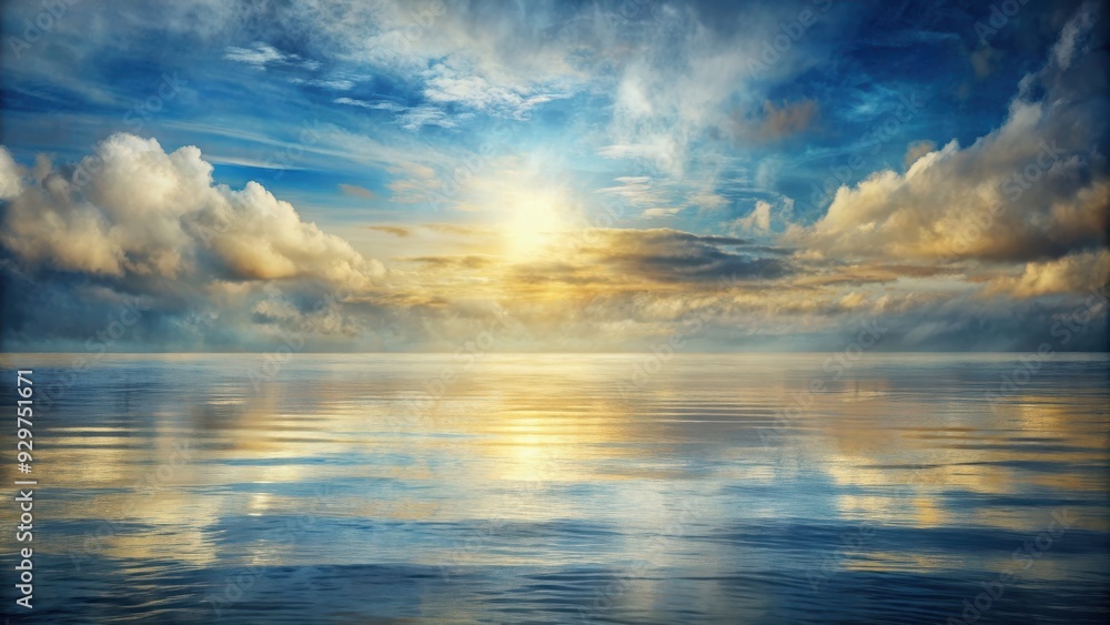 Canvas poster featuring a serene sea and sky in gray-golden and blue tones, designed in a wallpaper style, sea, sky, gray, golden Canvas poster featuring a serene sea and sky in gray-golden and blue tones, designed in a wallpaper style, sea, sky, gray, golden