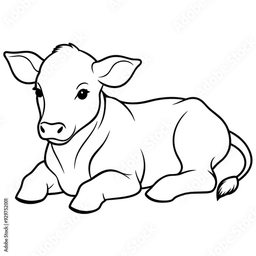 1 month old angus calf line line art vector illustration