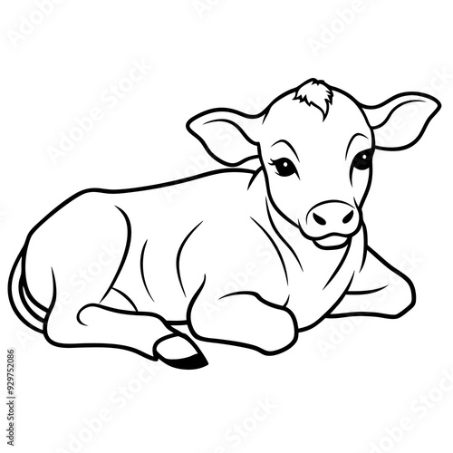 1 month old angus calf line line art vector illustration