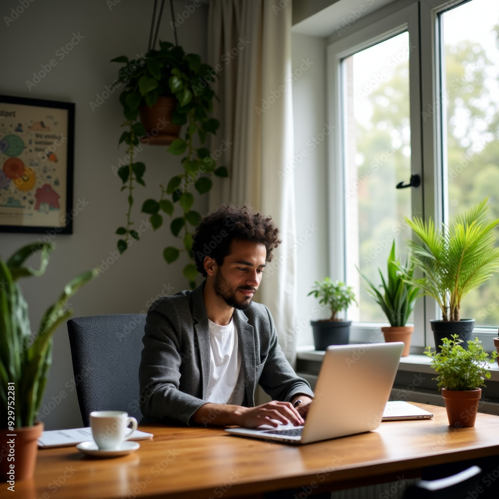 Cozy Home Office Vibes: Professional Remote Work with Floating Elements Cozy Home Office Vibes: Professional Remote Work with Floating Elements
