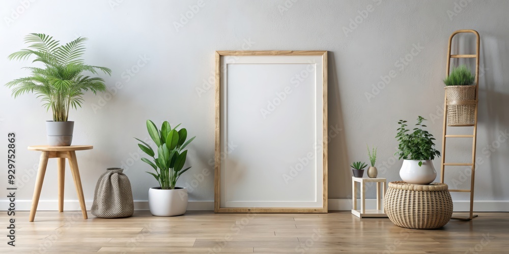 Mockup frame in minimalist nomadic interior background, render, mockup, frame, minimalist, nomadic, interior, background, render