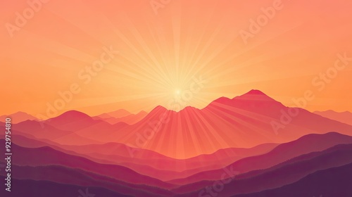 Bright sun rays shining in flat design top view minimalist style detailed vector art for serene landscapes