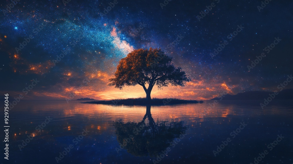 Solitary Tree on an Island Reflecting the Milky Way Solitary Tree on an Island Reflecting the Milky Way