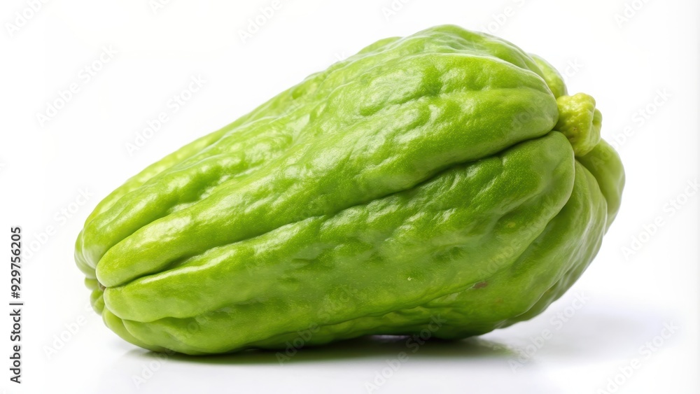 Fresh chayote vegetable on a white background, healthy, organic, produce, green, nutritious, ingredient, tropical, food, vegetarian Fresh chayote vegetable on a white background, healthy, organic, produce, green, nutritious, ingredient, tropical, food, vegetarian