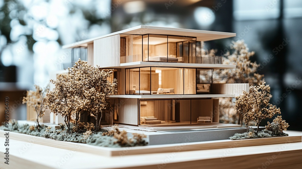 House Model Pro Real estate agents presenting a detailed house model, showcasing its ...