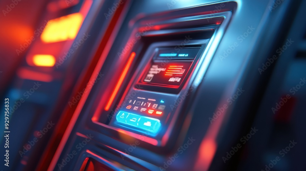 Bank card being inserted into a futuristic ATM, cashless transaction, 3D illustration Bank card being inserted into a futuristic ATM, cashless transaction, 3D illustration
