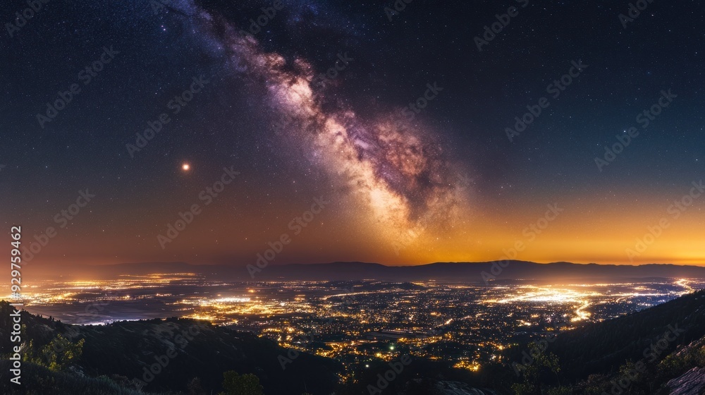 Fototapeta premium Milky Way Galaxy Over A City At Night
