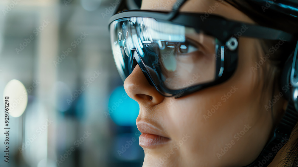 Worker using AR glasses to monitor smart factory Worker using AR glasses to monitor smart factory