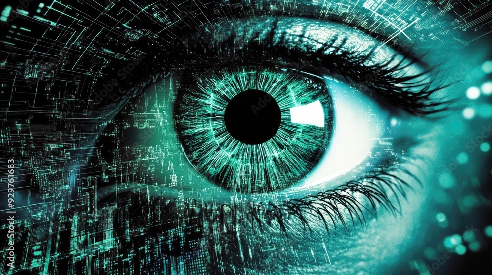 Digital Eye: A Close-Up of a Human Eye with Abstract Digital Overlay Digital Eye: A Close-Up of a Human Eye with Abstract Digital Overlay
