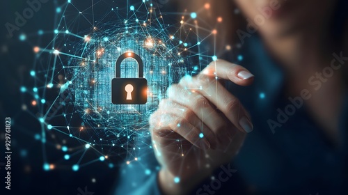 Cybersecurity concept, user privacy security and encryption, secure internet access Future technology and cybernetics, screen padlock. Internet network data protection, anti hacker, cybercrime photo