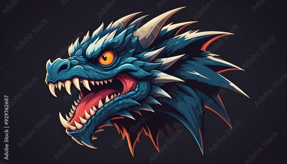 Single Monster or Dragon logo design vector illustration plufy,Dangures Single Monster or Dragon logo design vector illustration plufy,Dangures