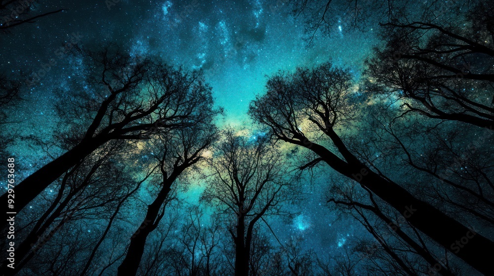 Silhouetted Trees Under a Starry Night Sky