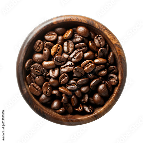 Excelsa Coffee Beans in Wooden Bowl on Transparent Background