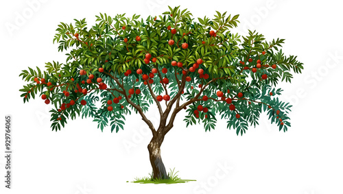 a tree with many red, round fruits