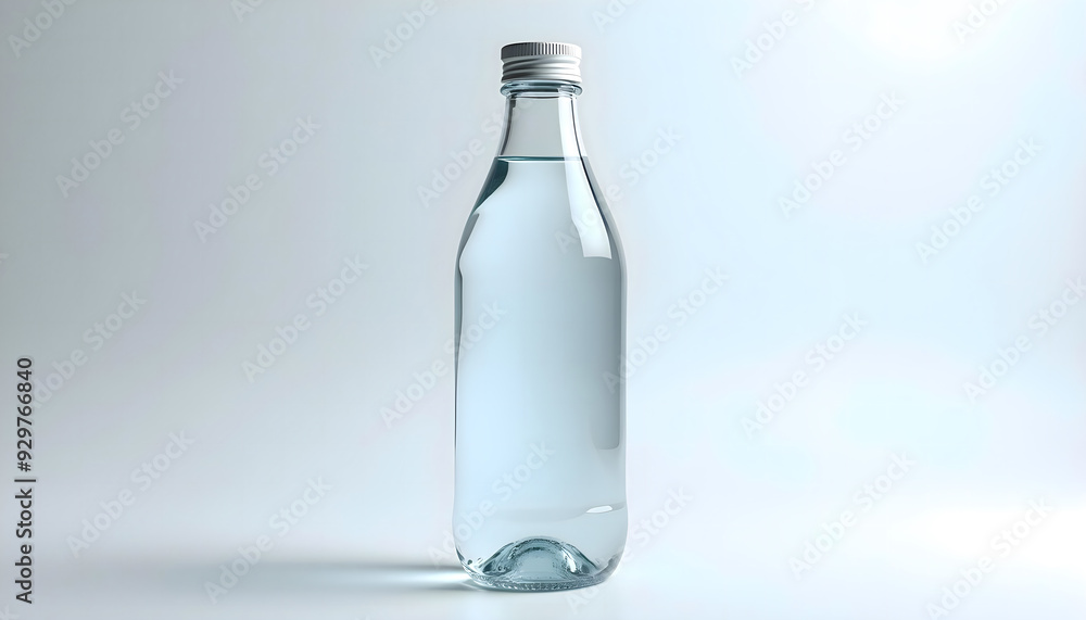 Glass Water Bottle on Light Background - Sustainable Hydration Concept Glass Water Bottle on Light Background - Sustainable Hydration Concept