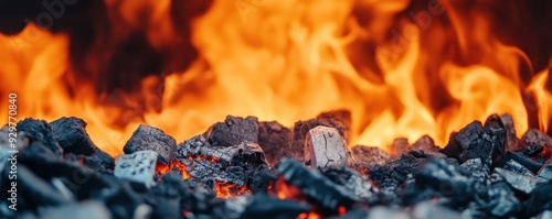 Close-up of metal being melted in a furnace for recycling, intense heat and color contrast, recycling factory, metal reprocessing photo