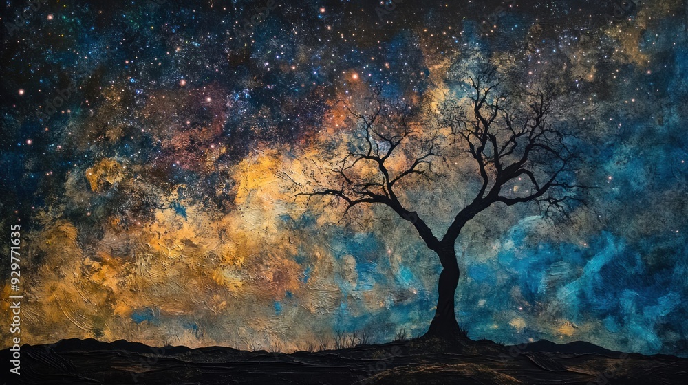 Silhouetted Tree Against a Starry Night Sky Silhouetted Tree Against a Starry Night Sky