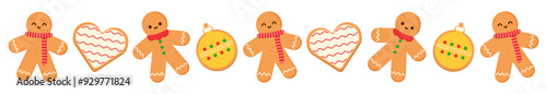 Seamless border gingerbread cookies divider separator flat illustration