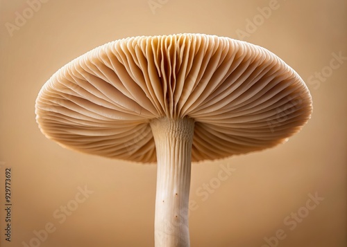 minimalist mushroom with gills close up on a beige background