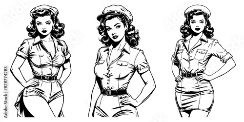 Wallpaper Mural Black and white illustration. Fictional female character in the Pin Up style. Torontodigital.ca