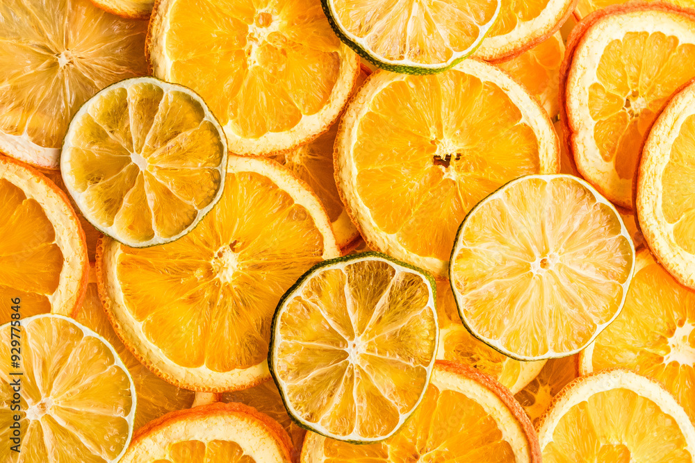 Dehydrated citrus slices overlapping each other Dehydrated citrus slices overlapping each other