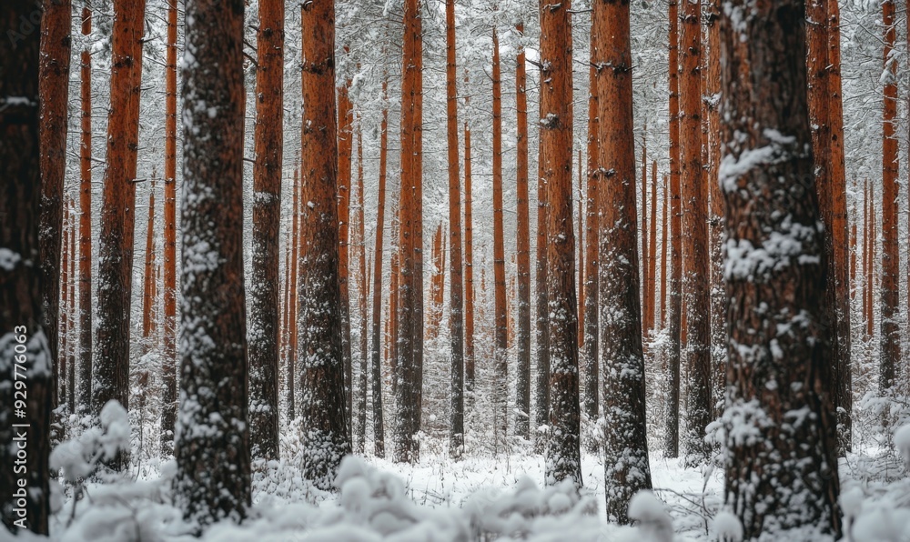 Fototapeta premium pine forest covered in snow 