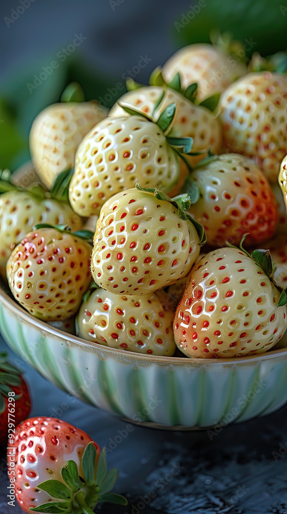 white pineberry strawberry juicy. close-up of white strawberry growing in a pot white pineberry strawberry juicy. close-up of white strawberry growing in a pot