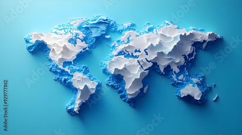 Fototapeta Naklejka Na Ścianę i Meble -  3D relief map of the world with blue water representation.