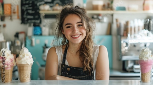 Smiling Ice Cream Shop Employee