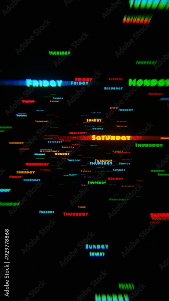 Days of the Week in Neon Motion on Black Background Days of the Week in Neon Motion on Black Background