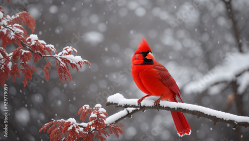 red cardinal in the snow