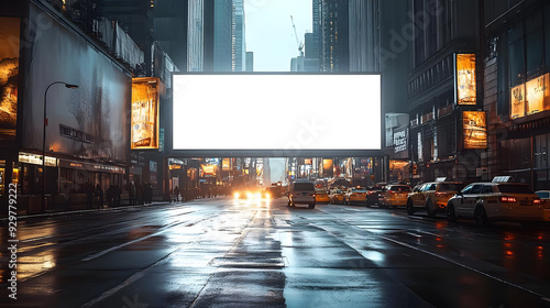 A blank billboard in a rain...