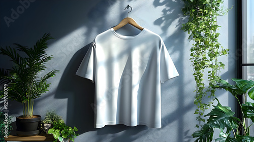 A blank white t-shirt hangi...