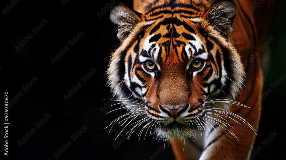 Naklejka premium A tiger is staring at the camera with its mouth open