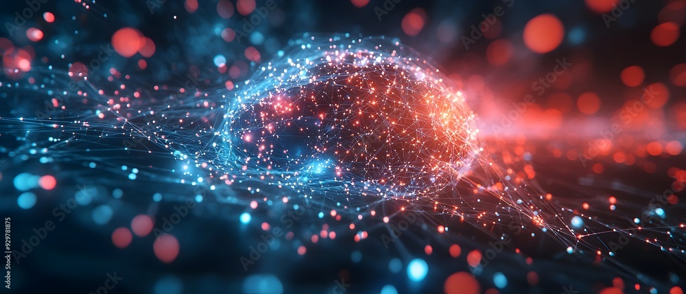 Fototapeta premium Glowing neural networks within algorithms of predictive systems highlighting the AI driven learning processes that refine and optimize data driven predictions