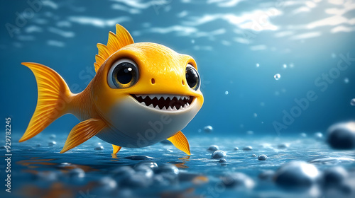 A cheerful cartoon fish wit...