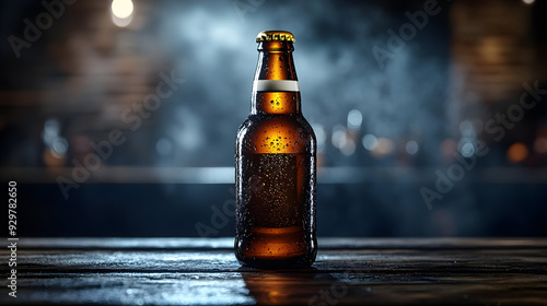 A chilled beer bottle on a ...