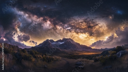 Majestic Mountain Range Under Milky Way Galaxy at Night