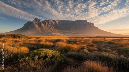 Table Mountain with a Field of Grass in Foreground