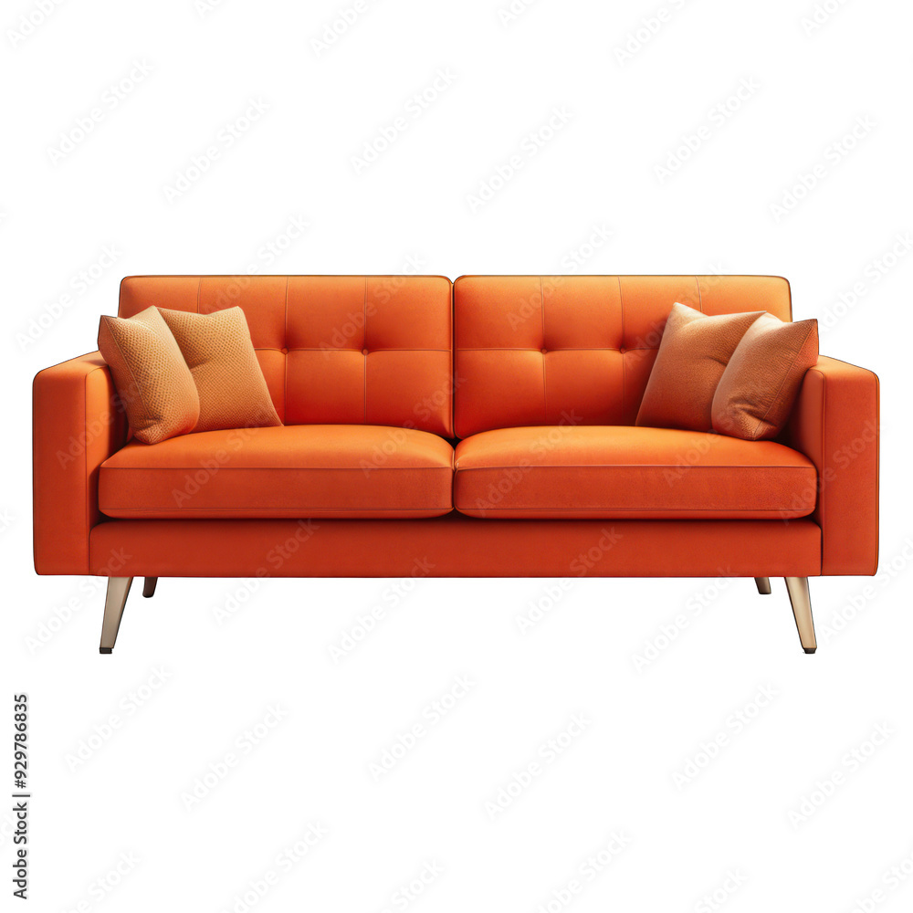 Fototapeta premium Chic modern orange sofa isolated on transparent background
