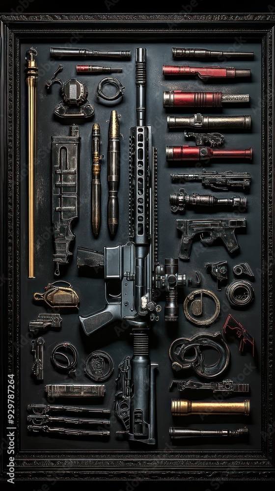 A collection of guns and ammunition, including a rifle and a shotgun A collection of guns and ammunition, including a rifle and a shotgun