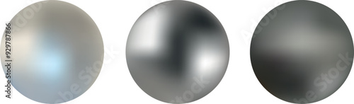 Silver balls of different shades on a transparent background
