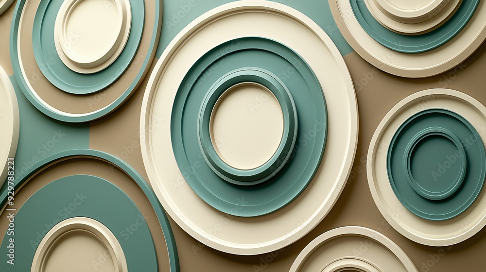 Abstract Composition of Circles in Green and Beige Abstract Composition of Circles in Green and Beige