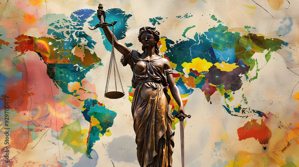 Fototapeta premium Legal Compliance Across Borders, regions collaborating on legal compliance issues, diversity and international cooperation in navigating complex regulatory landscapes.