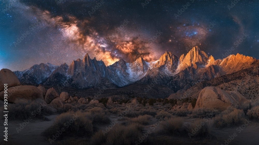Fototapeta premium Milky Way Galaxy Over Snow-Capped Mountains